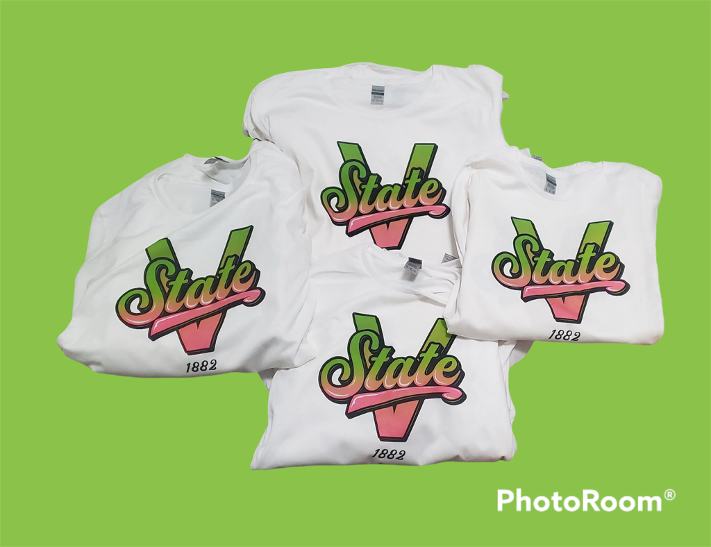 V State Long Sleeve White Tee Pink and Green